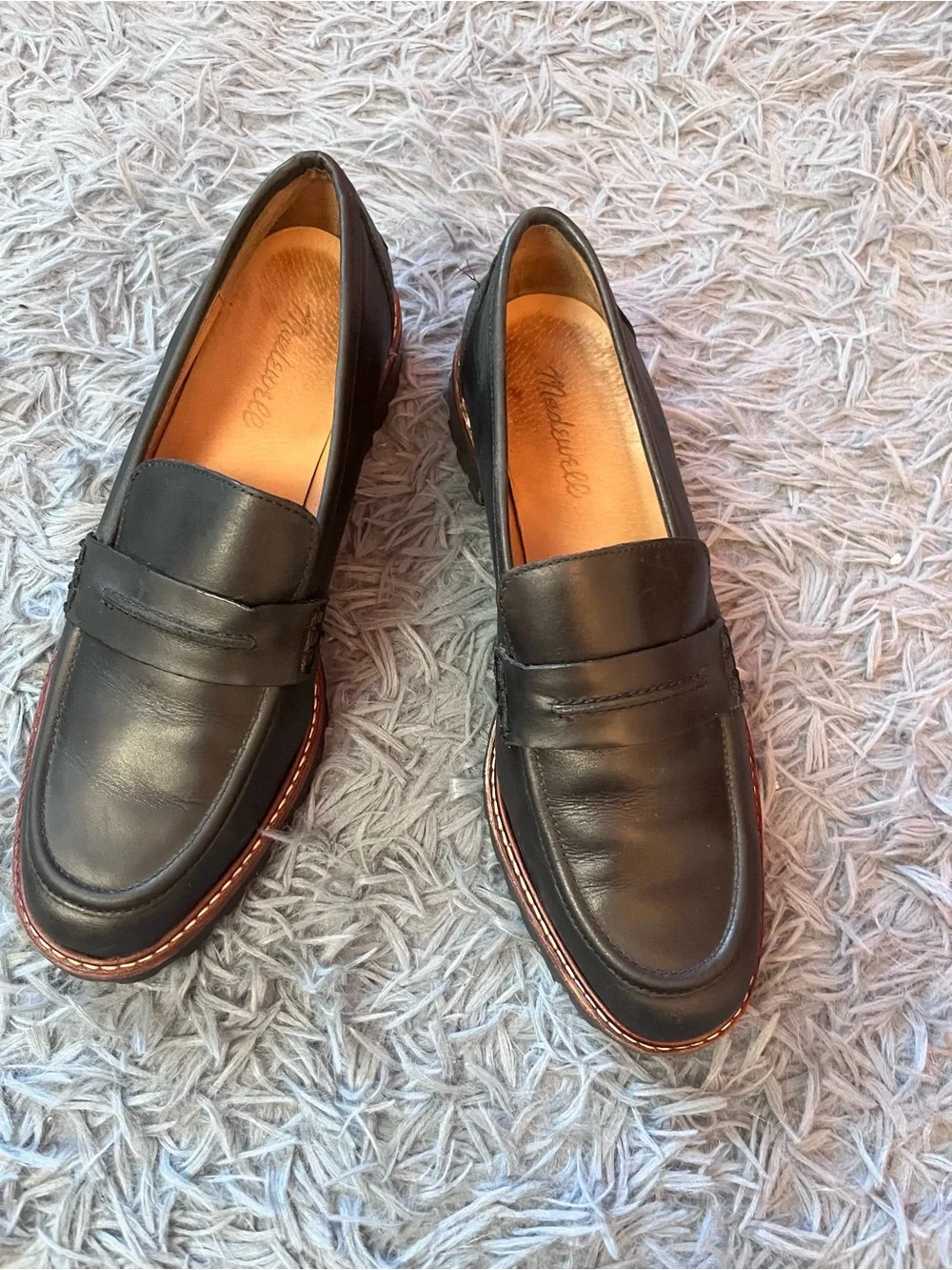 Madewell Classic Black Leather The Corinne Lugsole Penny Loafers Size 9 - Picture 3 of 8